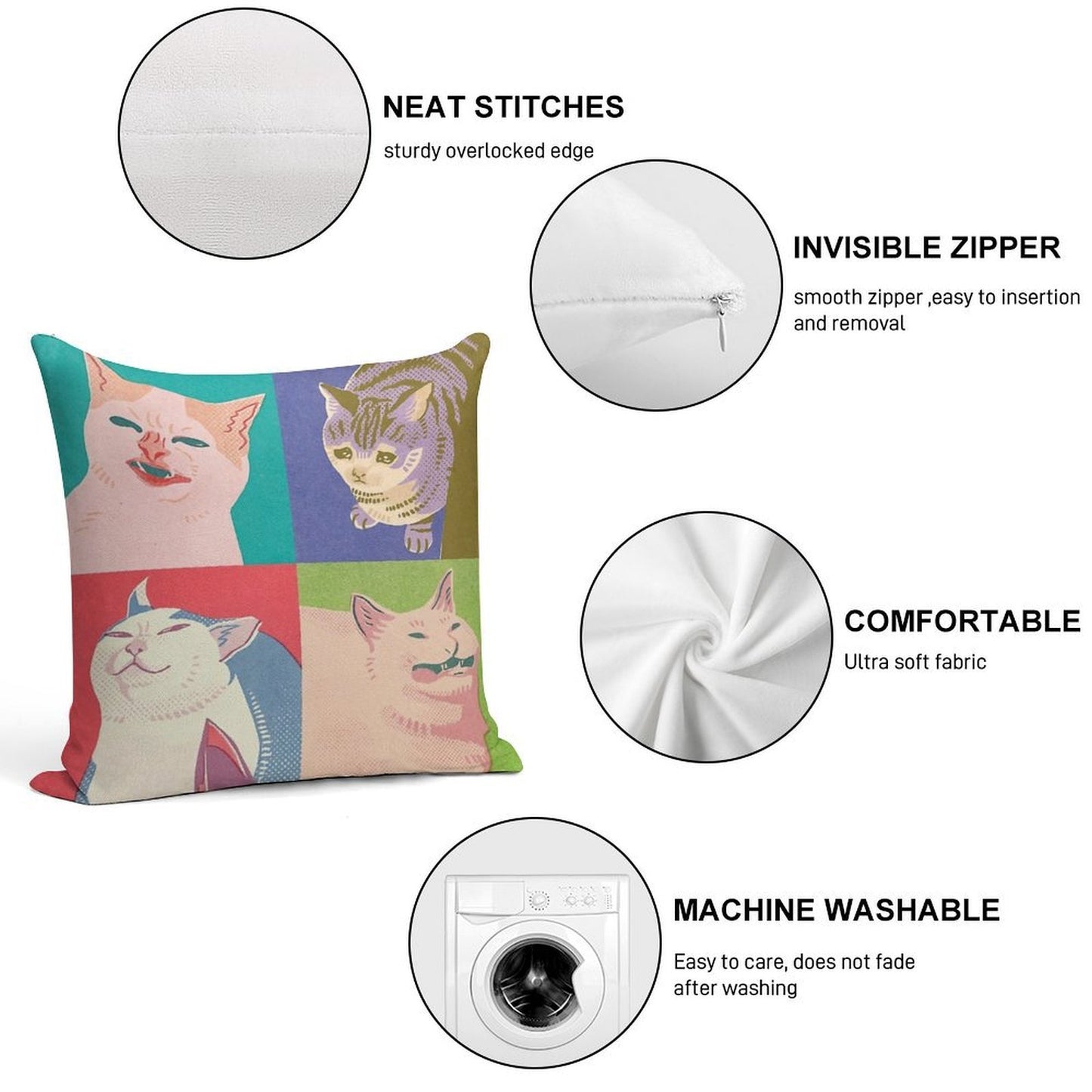 Four Meme Cats of The Apocalypse Soft Skin-Friendly Throw Pillow