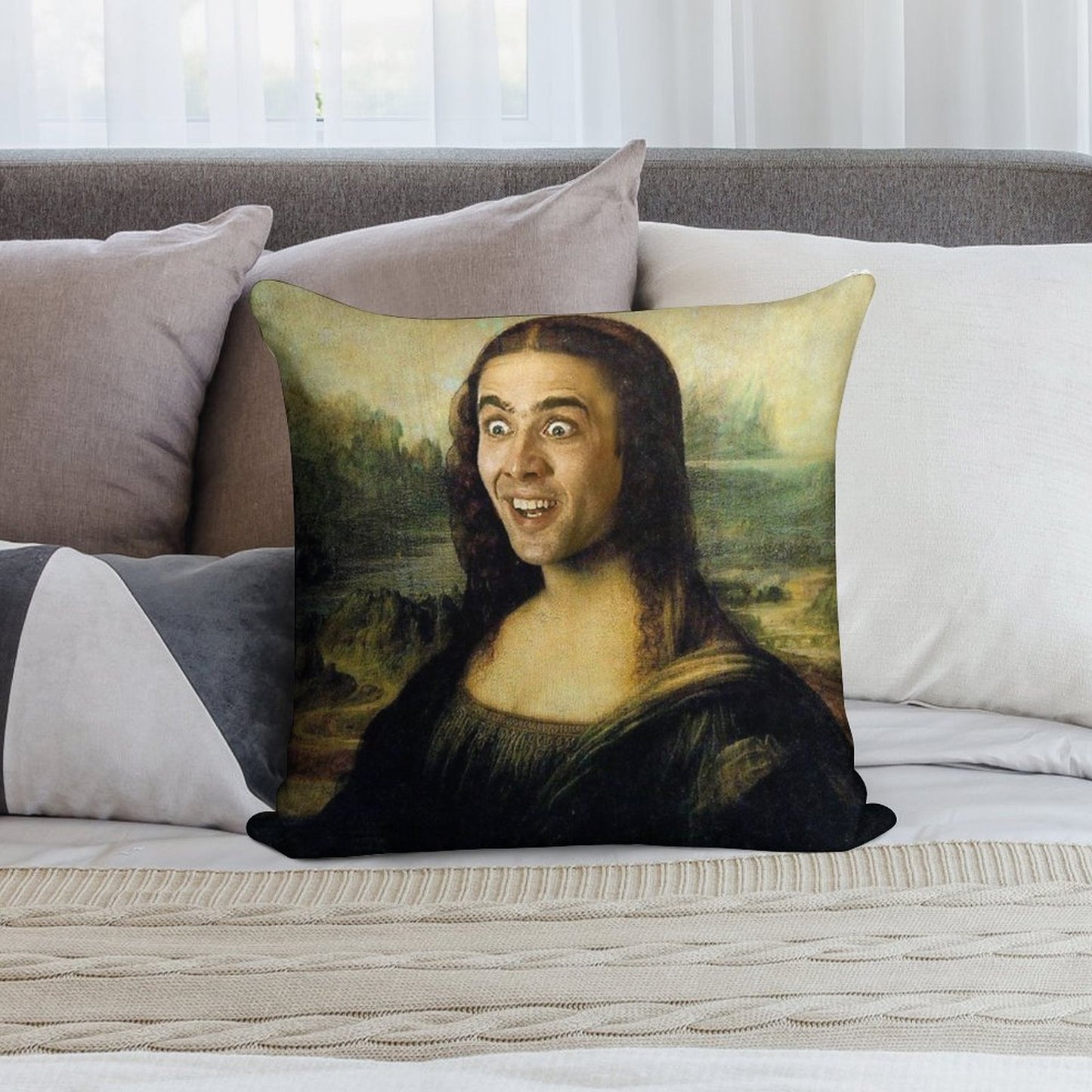 Nicolas Cage As The Mona Lisa Soft Easy Maintenance Throw Pillow