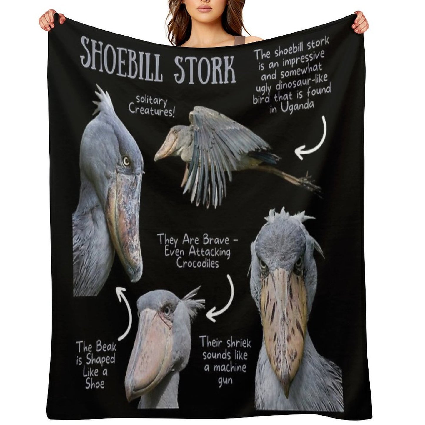 Shoebill Stork Fun Fact Versatility Throw Blanket