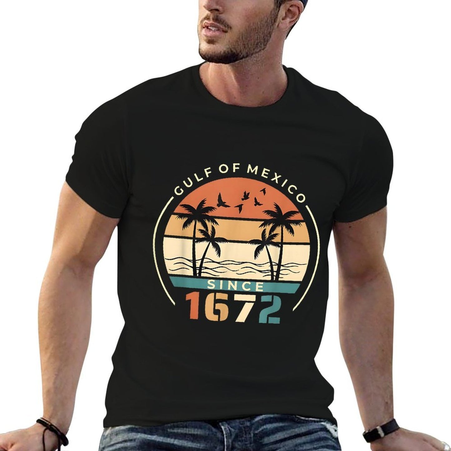 Gulf of Mexico Since 1672 Retro Vintage Beach  Oversized Silhouette T-Shirt