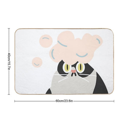 Funny Cat with Foam on Its Head  Non-Slip Bath Mat