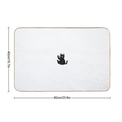 Waving Black Cat – Friendly Paw Sticker  Pet-Safe Bath Mat
