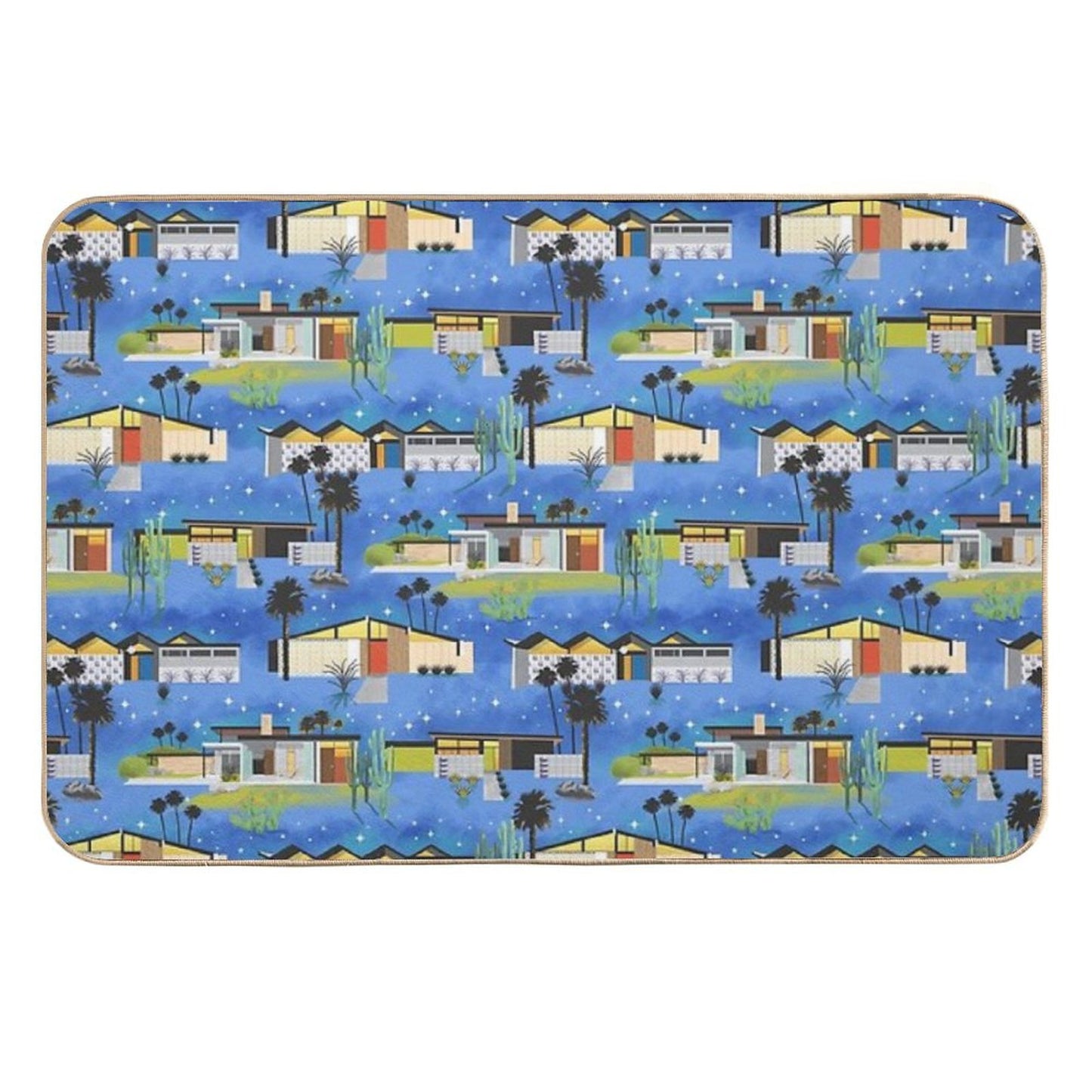 Mid Century Modern Homes of The Desert Under A Night Sky with Stars  Rapid-Drying Bath Mat