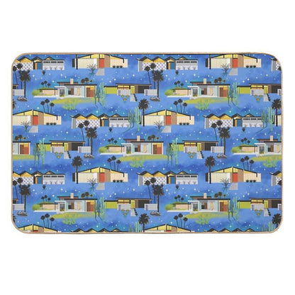 Mid Century Modern Homes of The Desert Under A Night Sky with Stars  Rapid-Drying Bath Mat