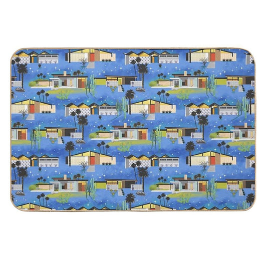 Mid Century Modern Homes of The Desert Under A Night Sky with Stars  Rapid-Drying Bath Mat