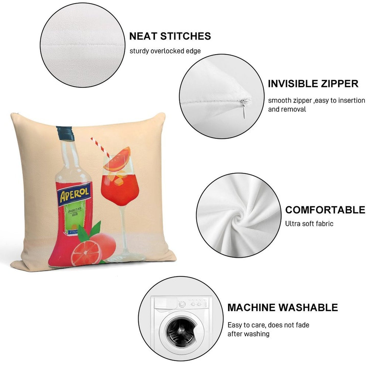 Aperol Orange Soft Hidden Zipper Throw Pillow