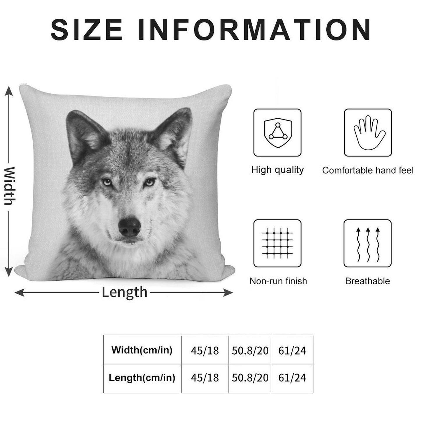 Wolf - Black & White Soft Gift Ready Throw Pillow