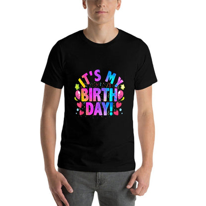 It's My Birthday, Day Of Birth & B-Day, Colorful Birthday  Oversized Silhouette T-Shirt