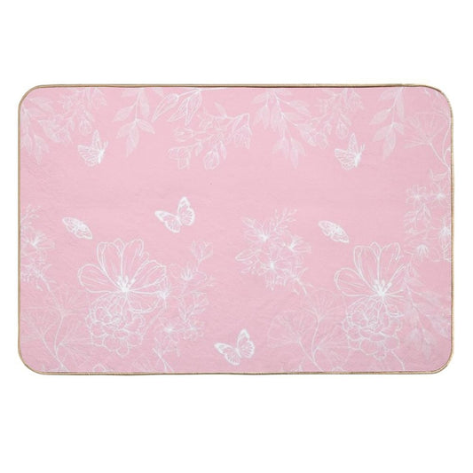 Pink Flowers Pattern, Floral, Pattern, Minimalist, Modern  Long-Lasting Bath Mat