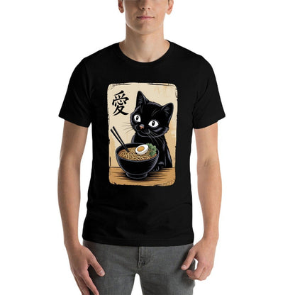 Funny Kawaii Anime Cat Ramen Graphic Japanese  Quick-drying T-Shirt