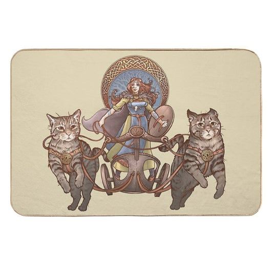 Freya Driving Her Cat Chariot  Odorless Bath Mat