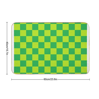 Checkered Lime Green And Green  Eco-Friendly Bath Mat