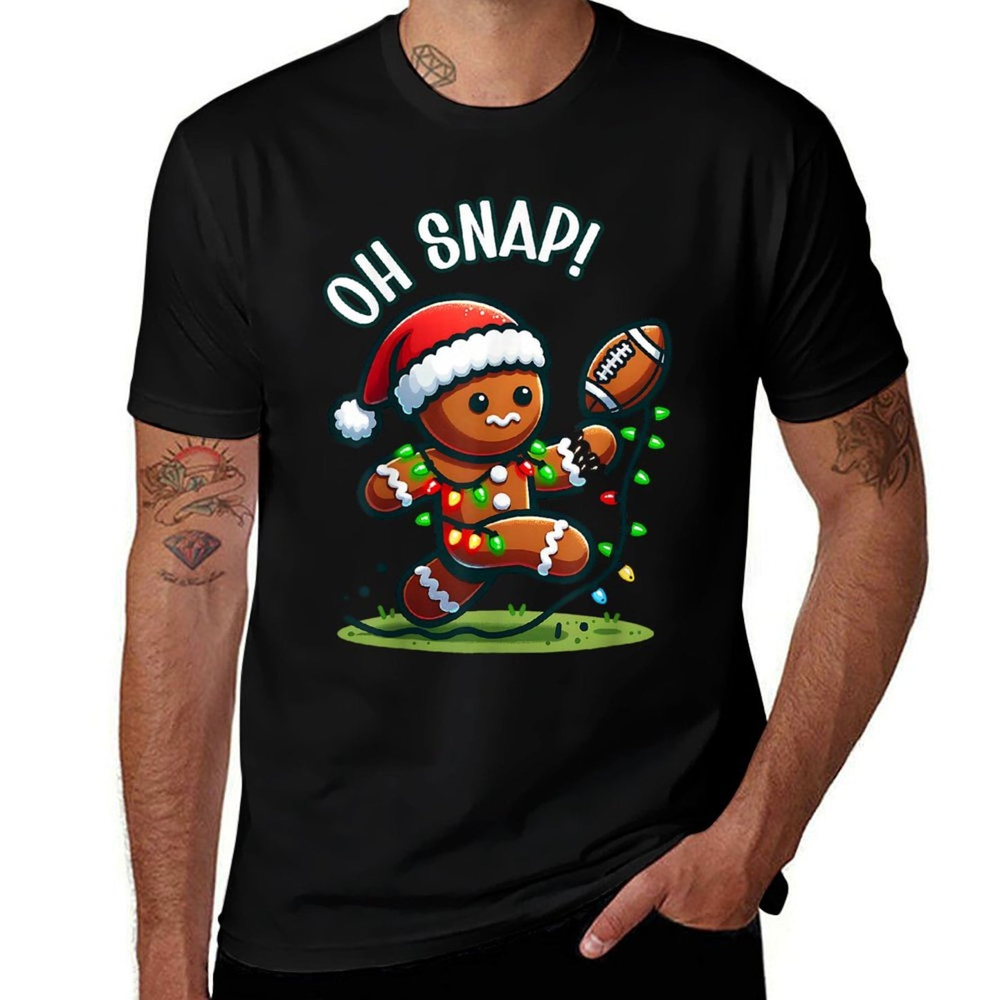 Funny Gingerbread Man Pajamas  PJs Xmas Holiday Oh Snap Gingerbreadman Christmas Football  Lightweight T-Shirt