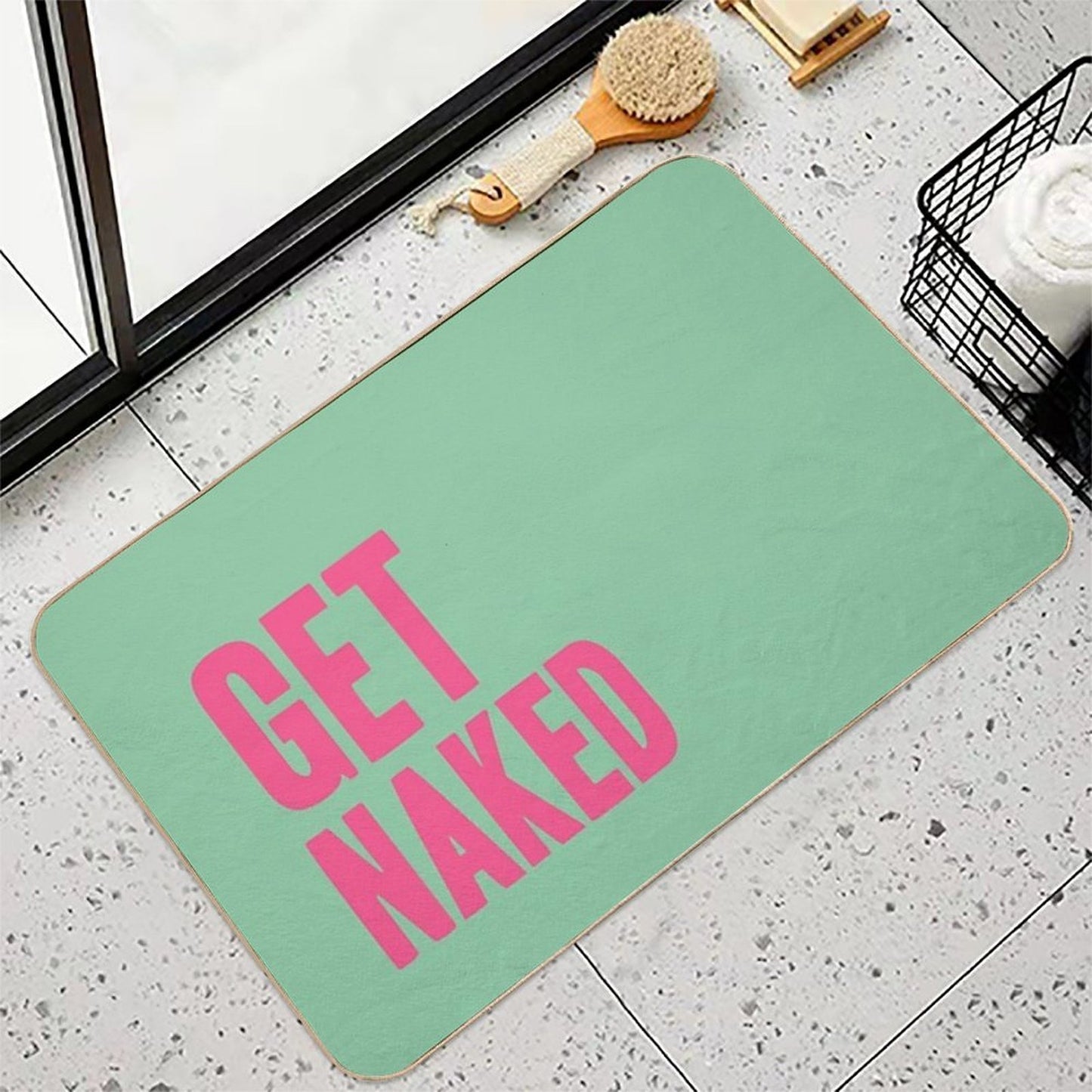 Get Naked - Pink And Green  Easy To Clean Bath Mat