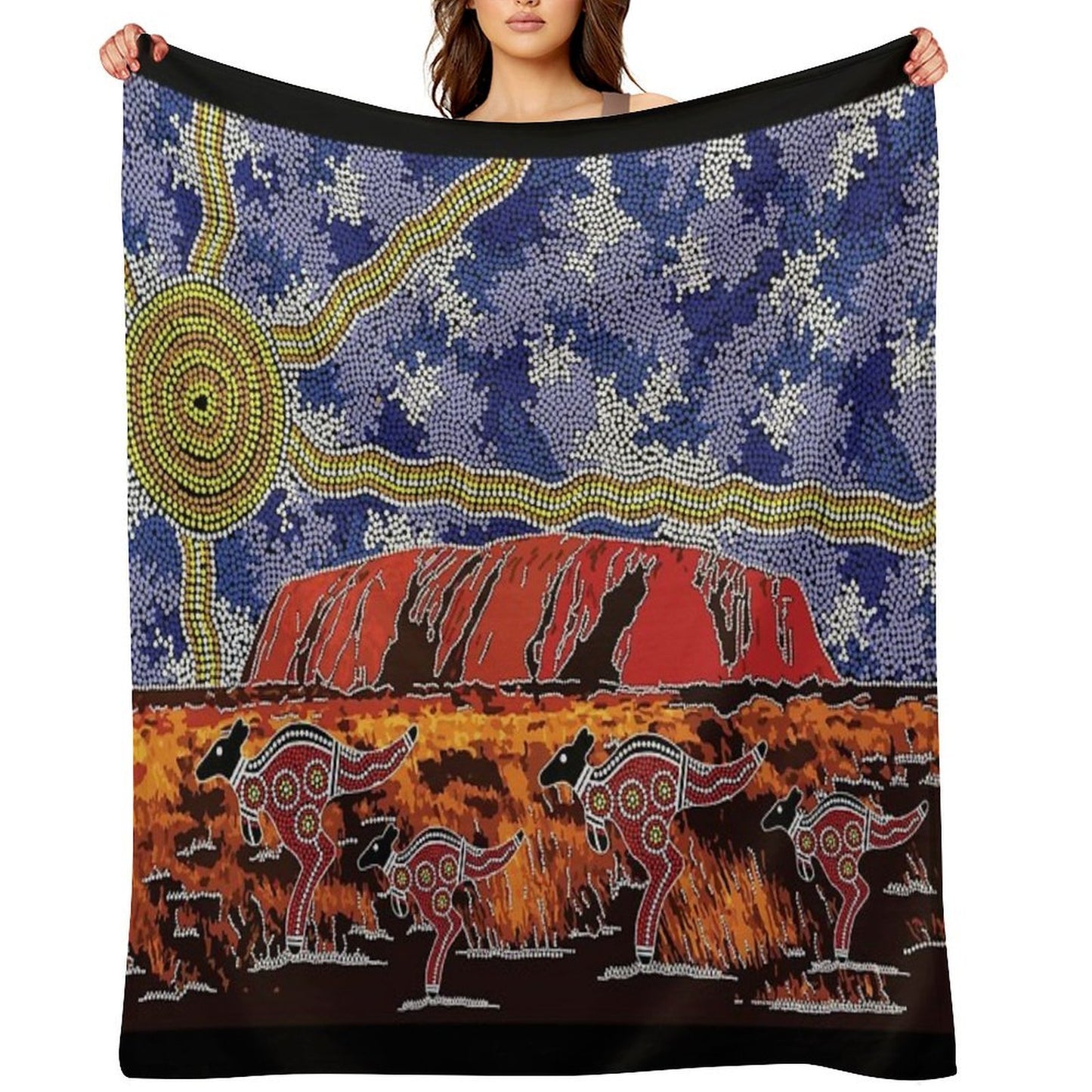 Authentic Aboriginal Art - Uluru Sky All-season Throw Blanket