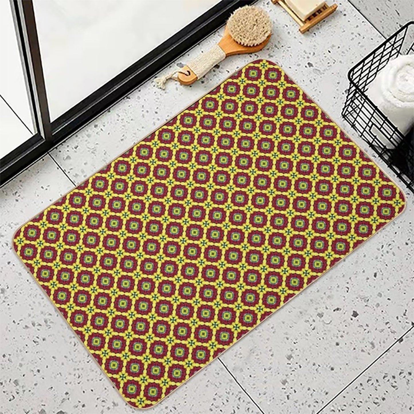 Golden Red Bouquet Grand Medallions  Long-Lasting Bath Mat