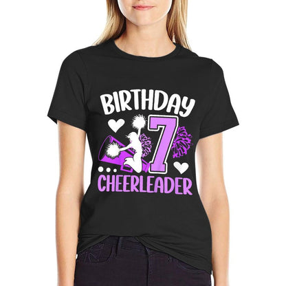 Kids 7th Cheer Birthday Party Seven Year Old Cheer Girl  Tagless Design T-Shirt