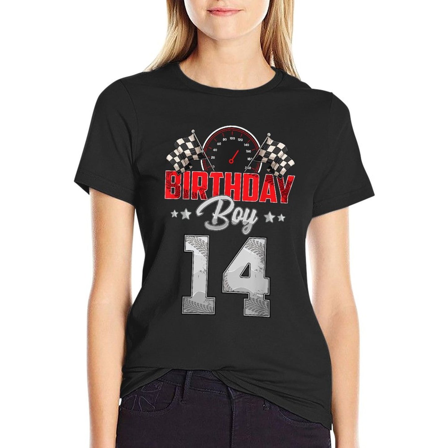 Race Car 14th Birthday Boy Party Racing 14 Year Old Pit Crew  Heathered Texture T-Shirt