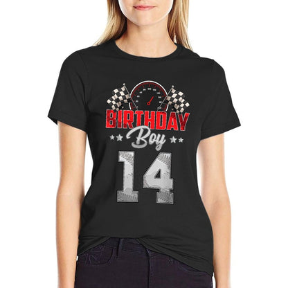 Race Car 14th Birthday Boy Party Racing 14 Year Old Pit Crew  Heathered Texture T-Shirt