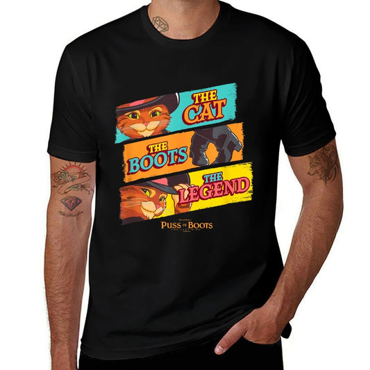 DreamWorks Puss In Boots The Last Wish Logo Panels  Ribbed Collar T-Shirt