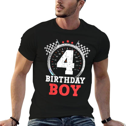Kids 4th Birthday Boy 4 Fourth Race Car Birthday Racing Car  Relaxed-fit T-Shirt