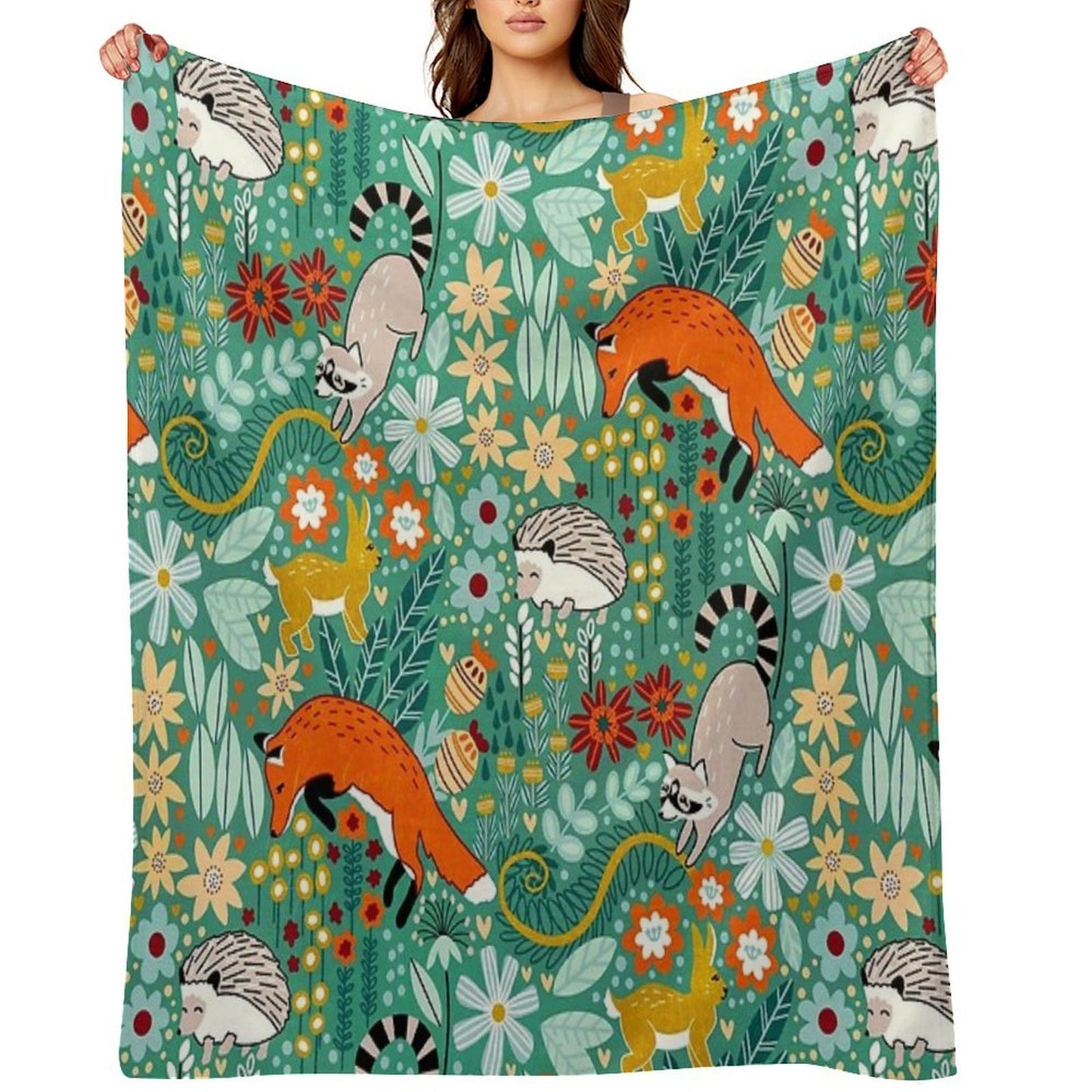 Textured Woodland Pattern - Sea Green Premium Throw Blanket