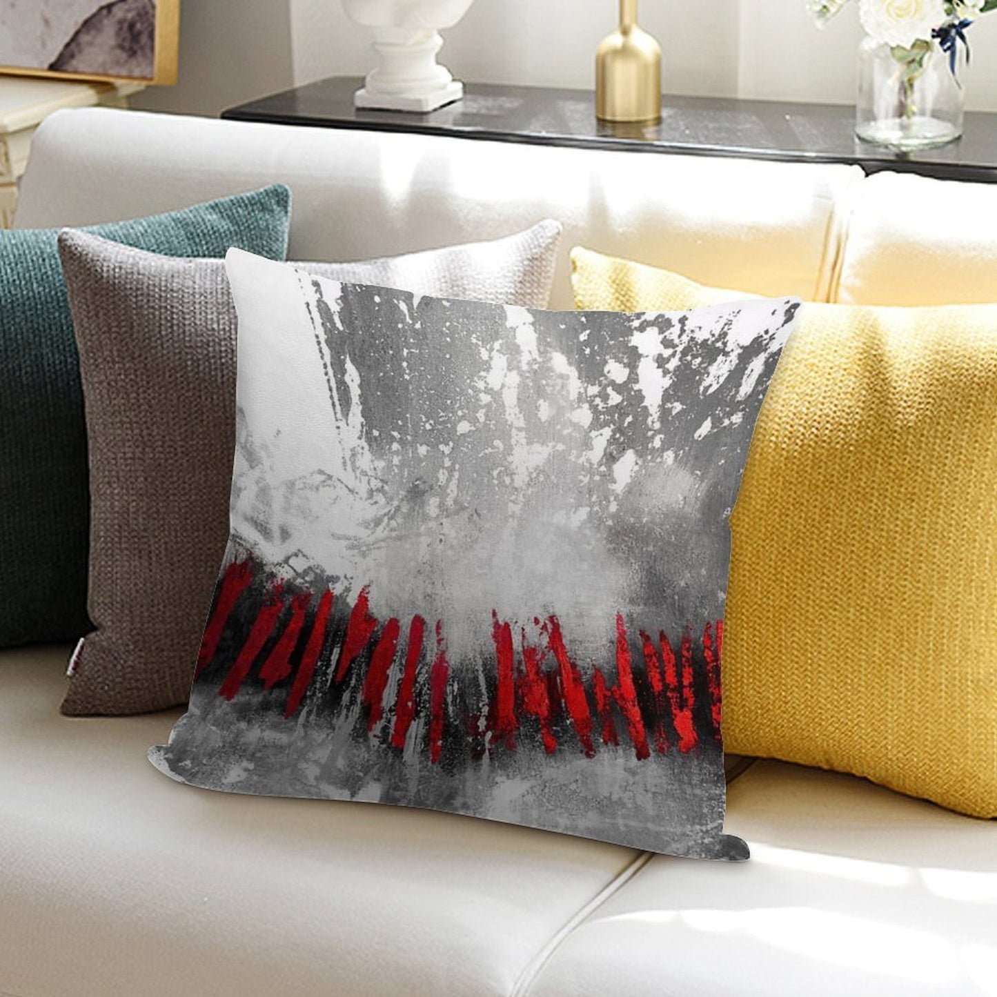 Red Gray Abstract Soft Easy Maintenance Throw Pillow