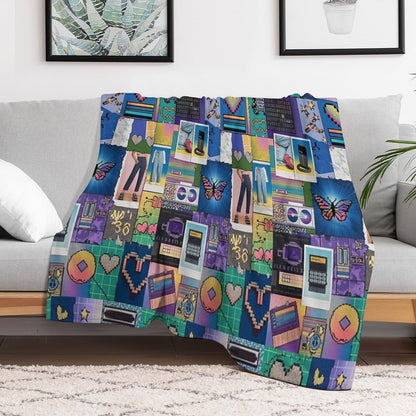 Y2K Aesthetic - Vintage Y2K Mosaic Collage with Scrapbook-Style Tiles Velvety-soft Throw Blanket