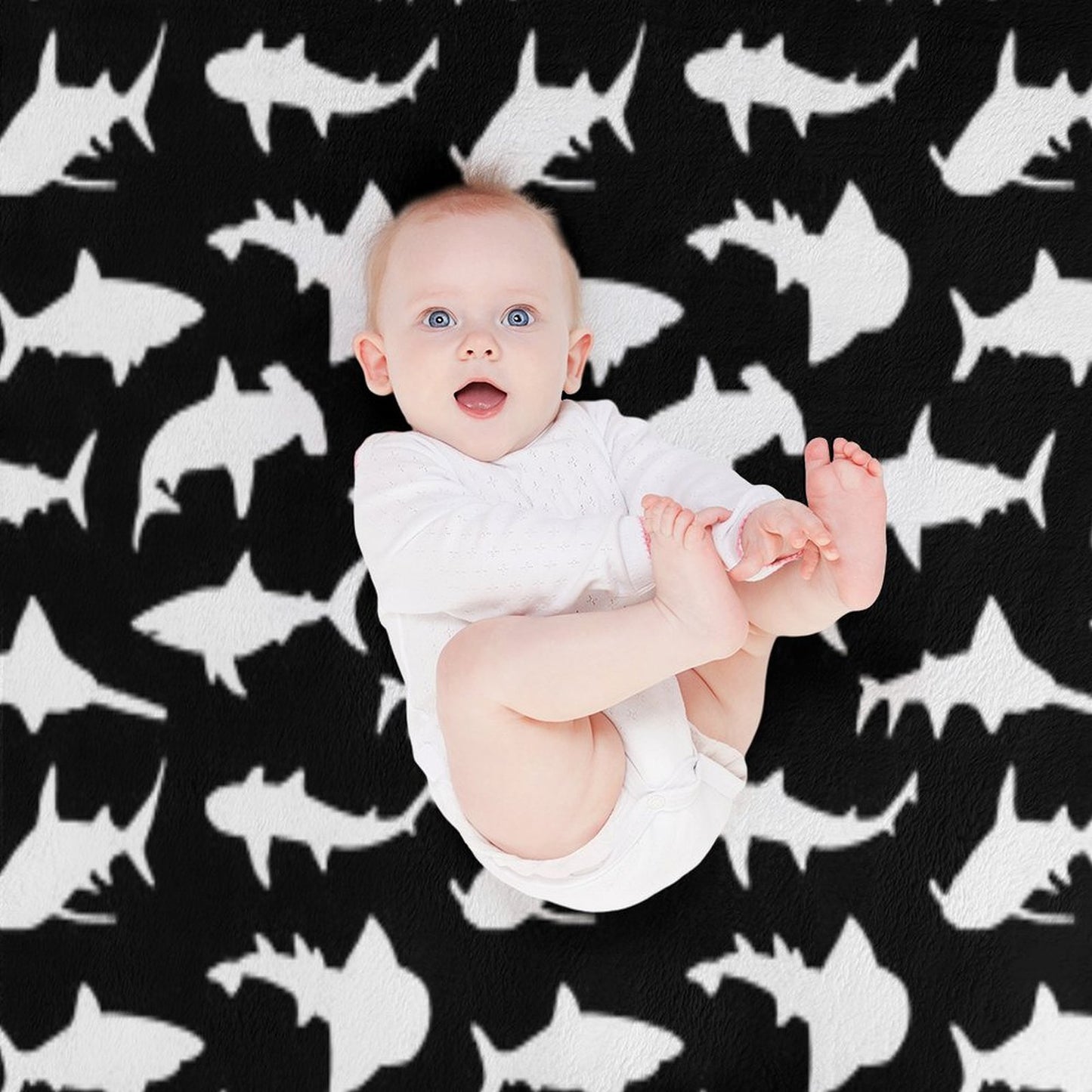 Sharks on Black Machine-washable Throw Blanket