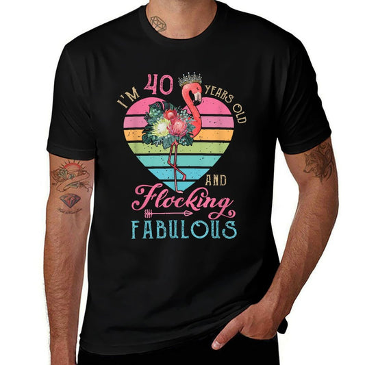 I'm 40 Years Old And Flocking Fabulous 40th Bday Flamingo  Heathered Texture T-Shirt