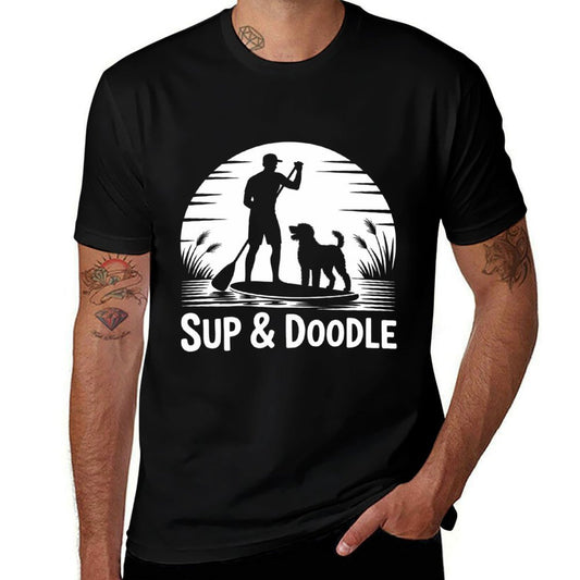 SUP  Doodle Dog Lover Paddleboarding  Trendy Pattern T-Shirt