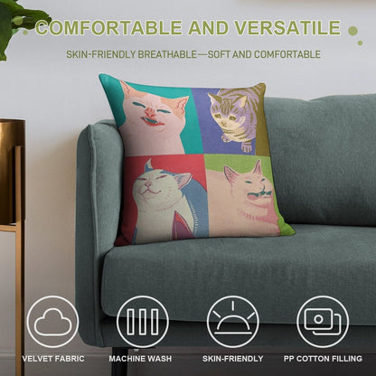Four Meme Cats of The Apocalypse Soft Skin-Friendly Throw Pillow