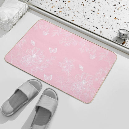 Pink Flowers Pattern, Floral, Pattern, Minimalist, Modern  Long-Lasting Bath Mat