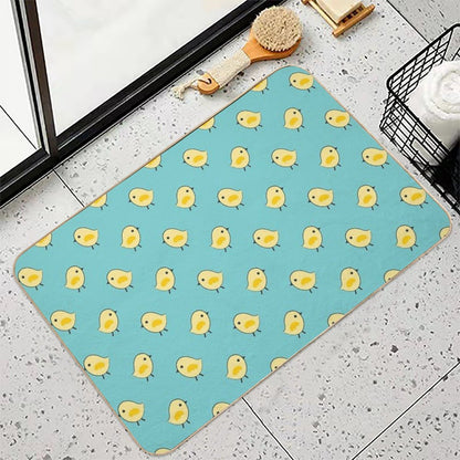 Busy Chicks Pattern - Yellow on Aqua Blue  Pet-Safe Bath Mat