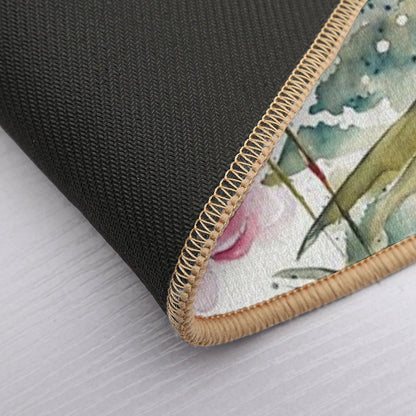 Beautiful Flower And Plant in Loose Watercolor Painting - Monstera Leaves. Peony And Rose Flowers in Soft Pastel Color  Odorless Bath Mat