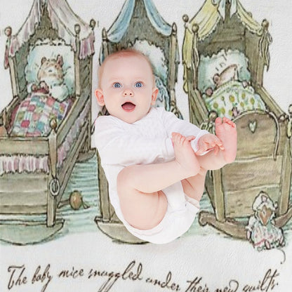 The Brambly Hedge Baby Mice Snuggle in Their Cots Sustainable Throw Blanket