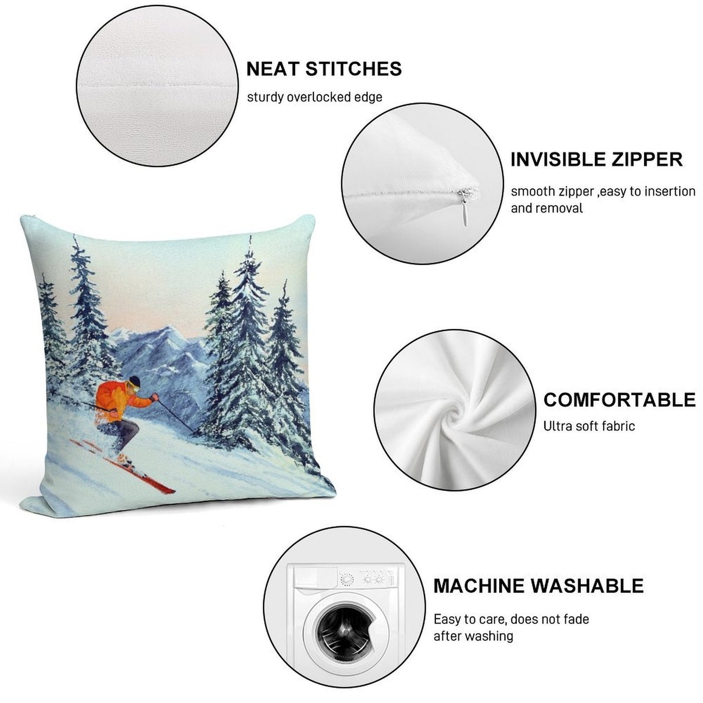 Skiing - The Clear Leader Soft Washable Throw Pillow