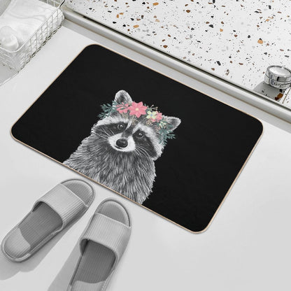 Raccoon Floral Crown Flowers Funny Cute Animal Raccoon Gift  Stain-Proof Bath Mat