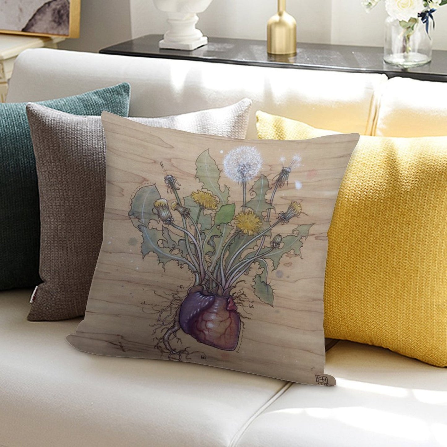 Dandelion Heart Soft High-Density Material Throw Pillow