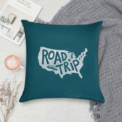 Road Trip USA - Blue Soft Luxury Feel Throw Pillow