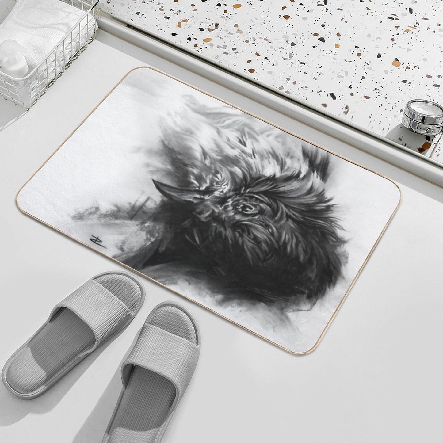 Senescent 4 - Charcoal Drawing  Anti-Trip Bath Mat