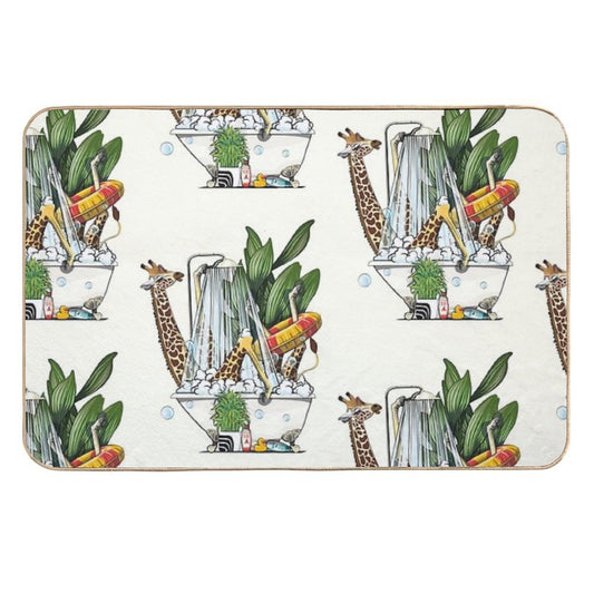 Giraffe in The Bath, Funny Animal Safari Bathroom Joke  Versatile Bath Mat