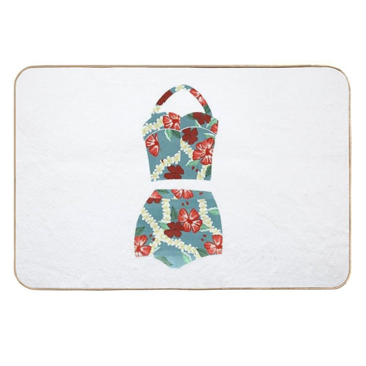 Vintage Blue Tropical Bathing Suit  Stain-Proof Bath Mat