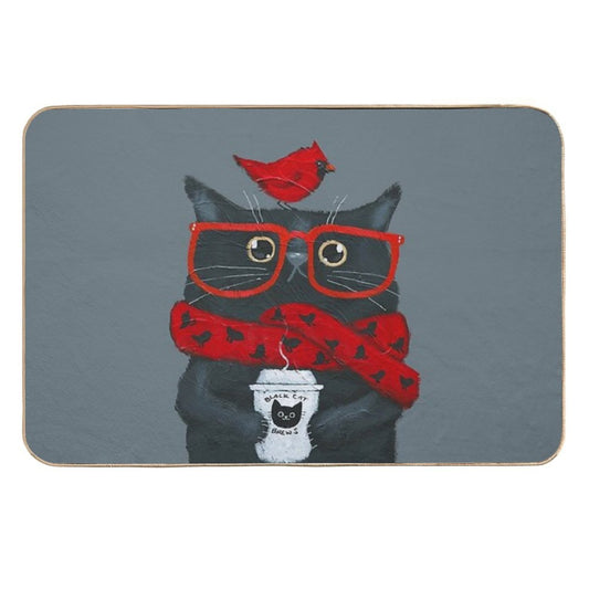 Morning Coffee With A Cardinal  Absorbent Bath Mat