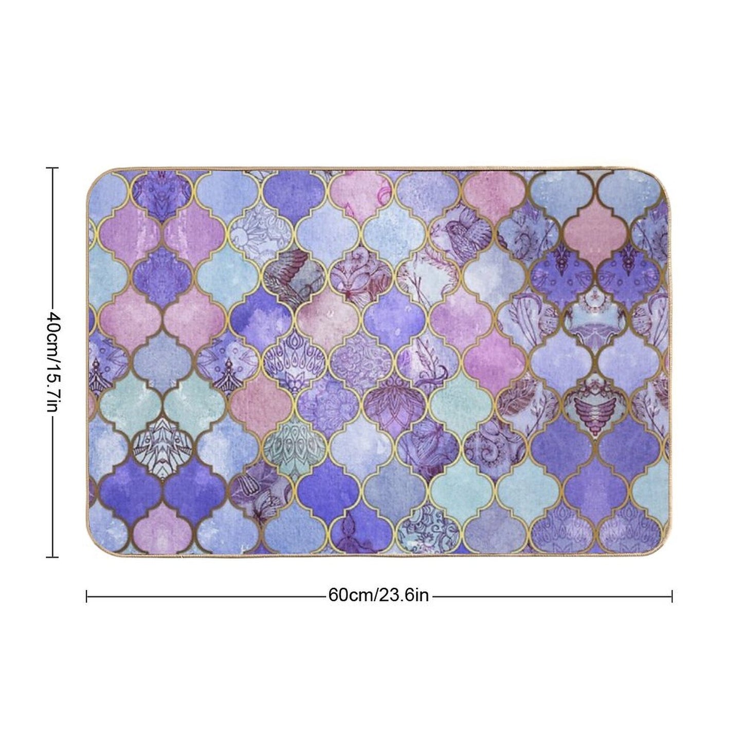 Royal Purple, Mauve & Indigo Decorative Moroccan Tile Pattern  Fade-Resistant Bath Mat