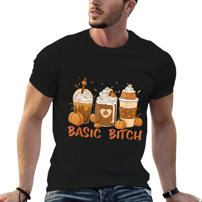 BASIC BITCH Funny Pumpkin Spice Halloween Coffee Fall Meme  Heathered Texture T-Shirt
