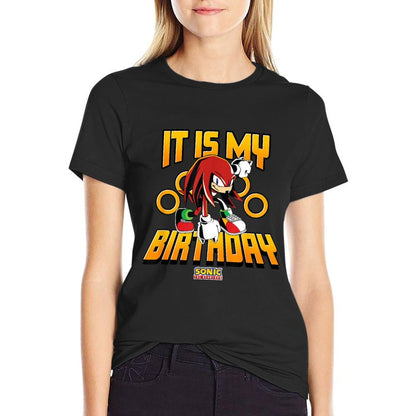 Sonic The Hedgehog Birthday It Is My Birthday Knuckles Logo  Cotton T-Shirt