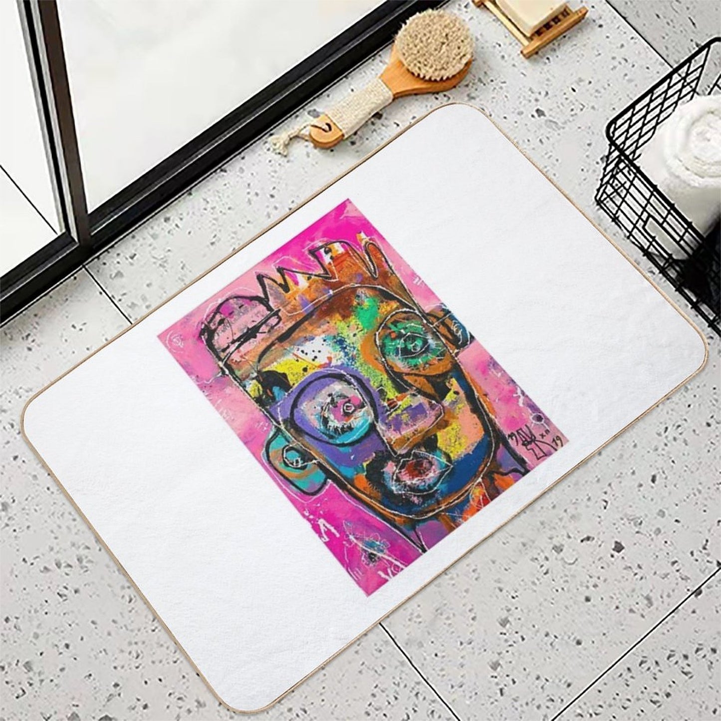 Neoexpressionism, Art Brut, Spontaneous Art, Black And Colors, Free Figuration  Repositionable Bath Mat