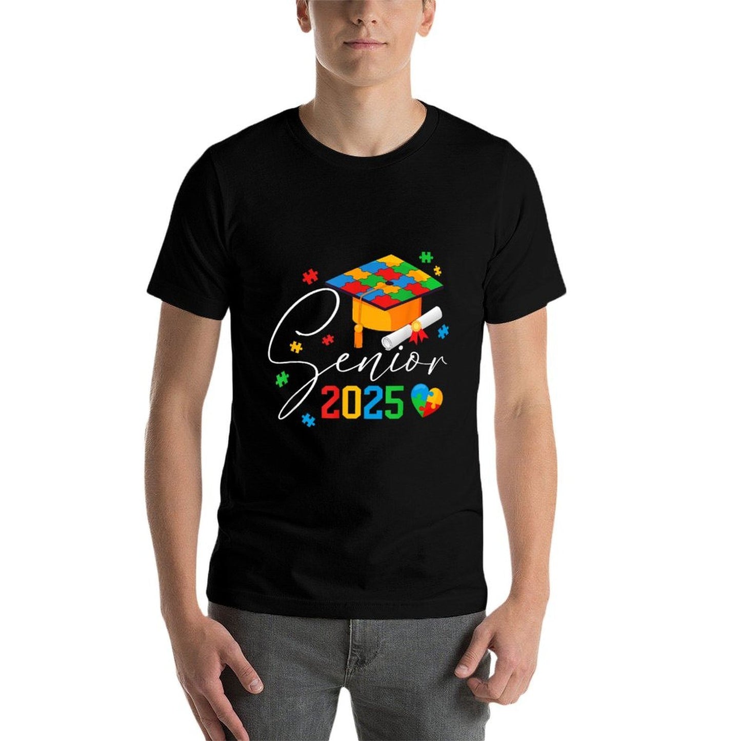 Puzzle Autistic Senior 2025 Autism Graduation Boys Girls  Classic T-Shirt