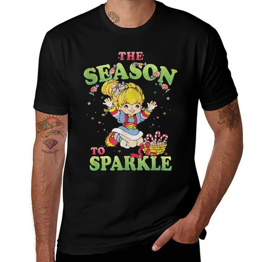 Rainbow Brite Christmas The Season To Sparkle Candy Portrait  Ribbed Collar T-Shirt